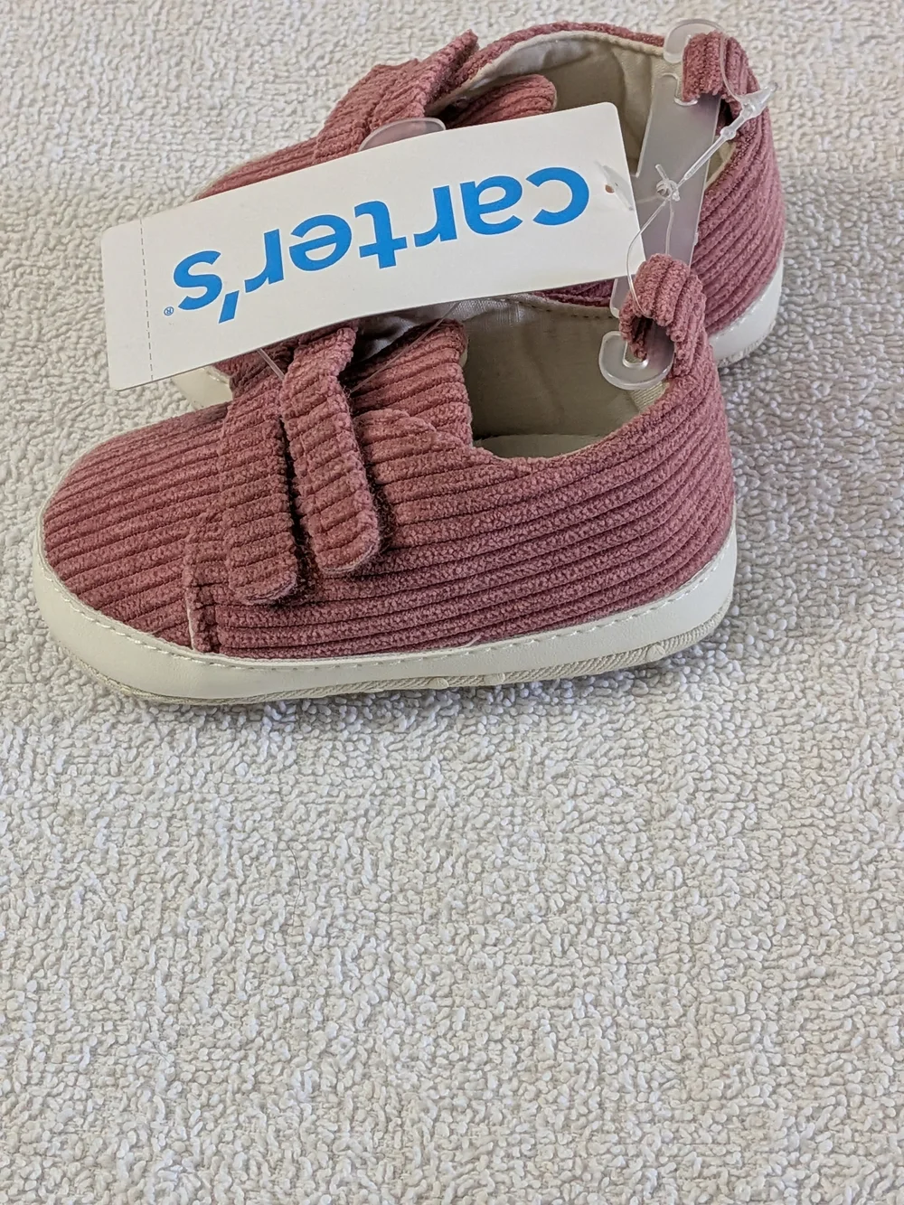 Carter's NWT Pink Corduroy Baby Shoes With Velcro Closure Sz 9-12 Months Cozy